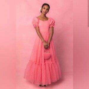 Ivy City Co. Women’s Wonderland Pink Puff Sleeve Full length Ball Gown Dress